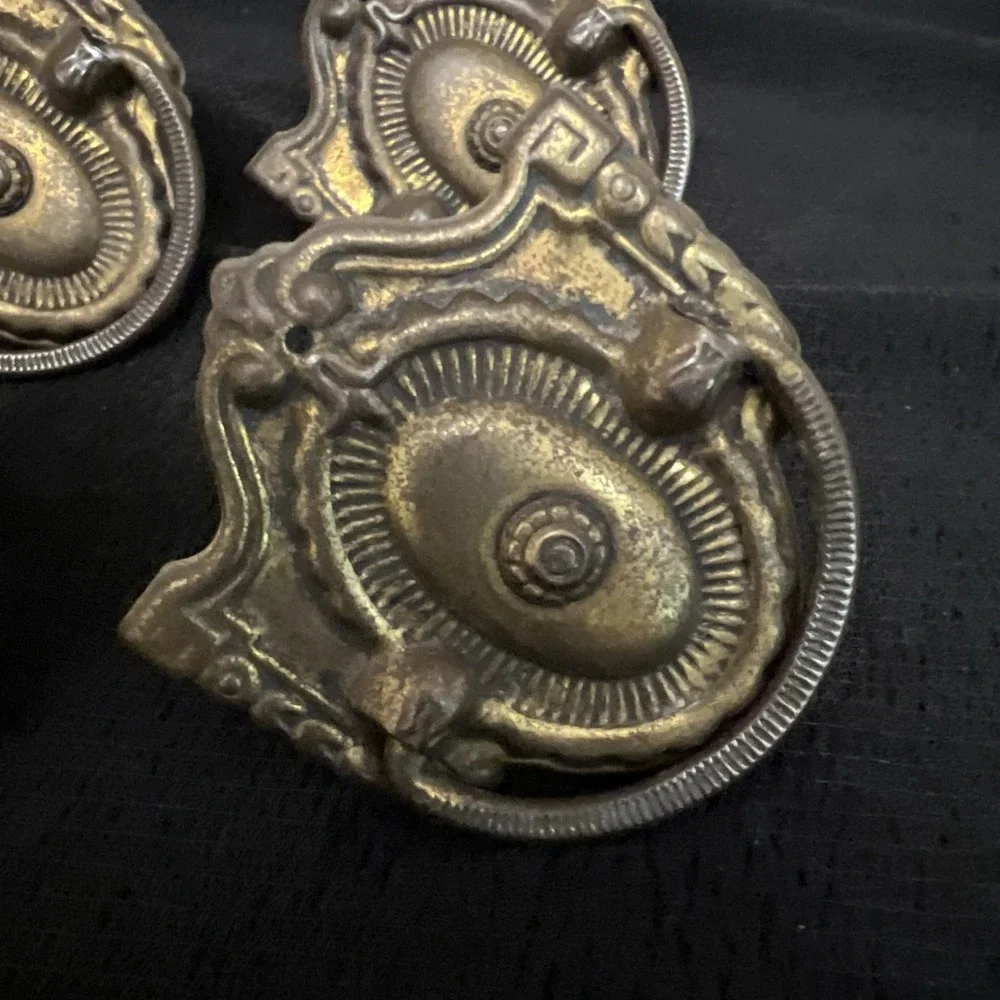 Set 4 Vintage Oval Bail Drawer Pulls Brass Tone Furniture Hardware